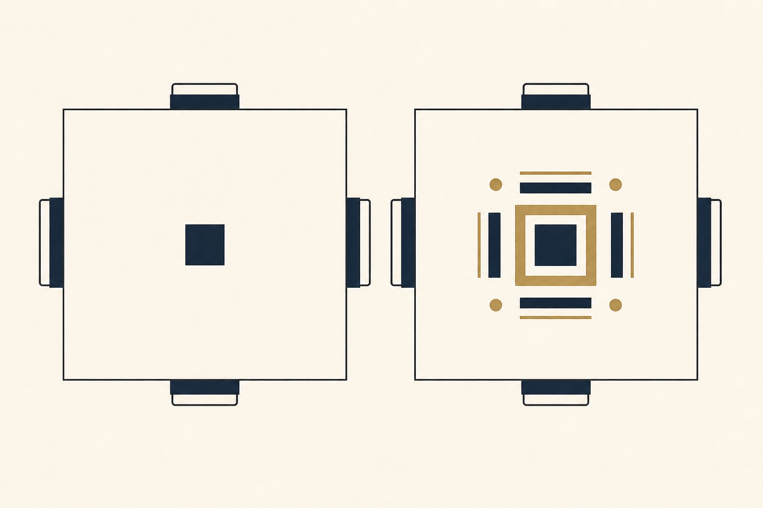 The same work block appears alone on one desk and inside a supporting verification frame on another.
