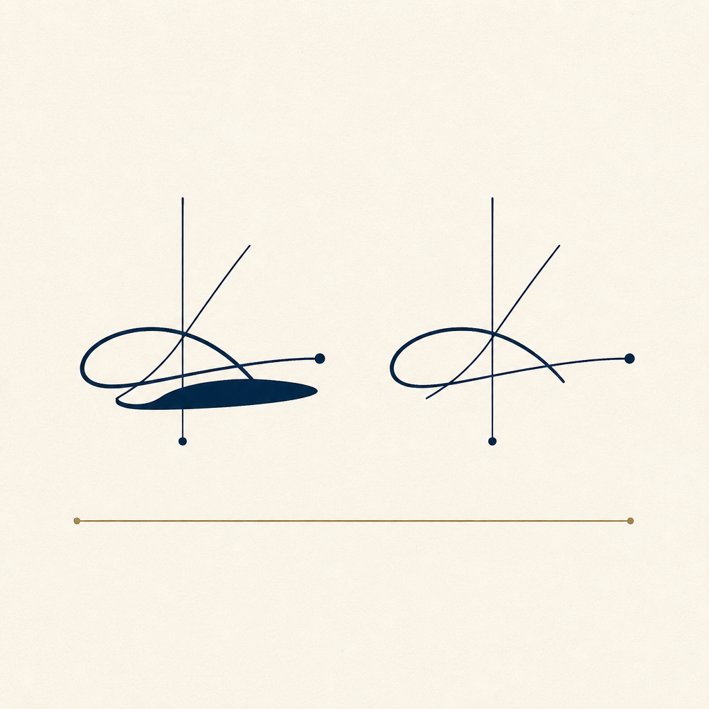 Two identical signatures sit under a document, but only one has a visible supporting shadow.